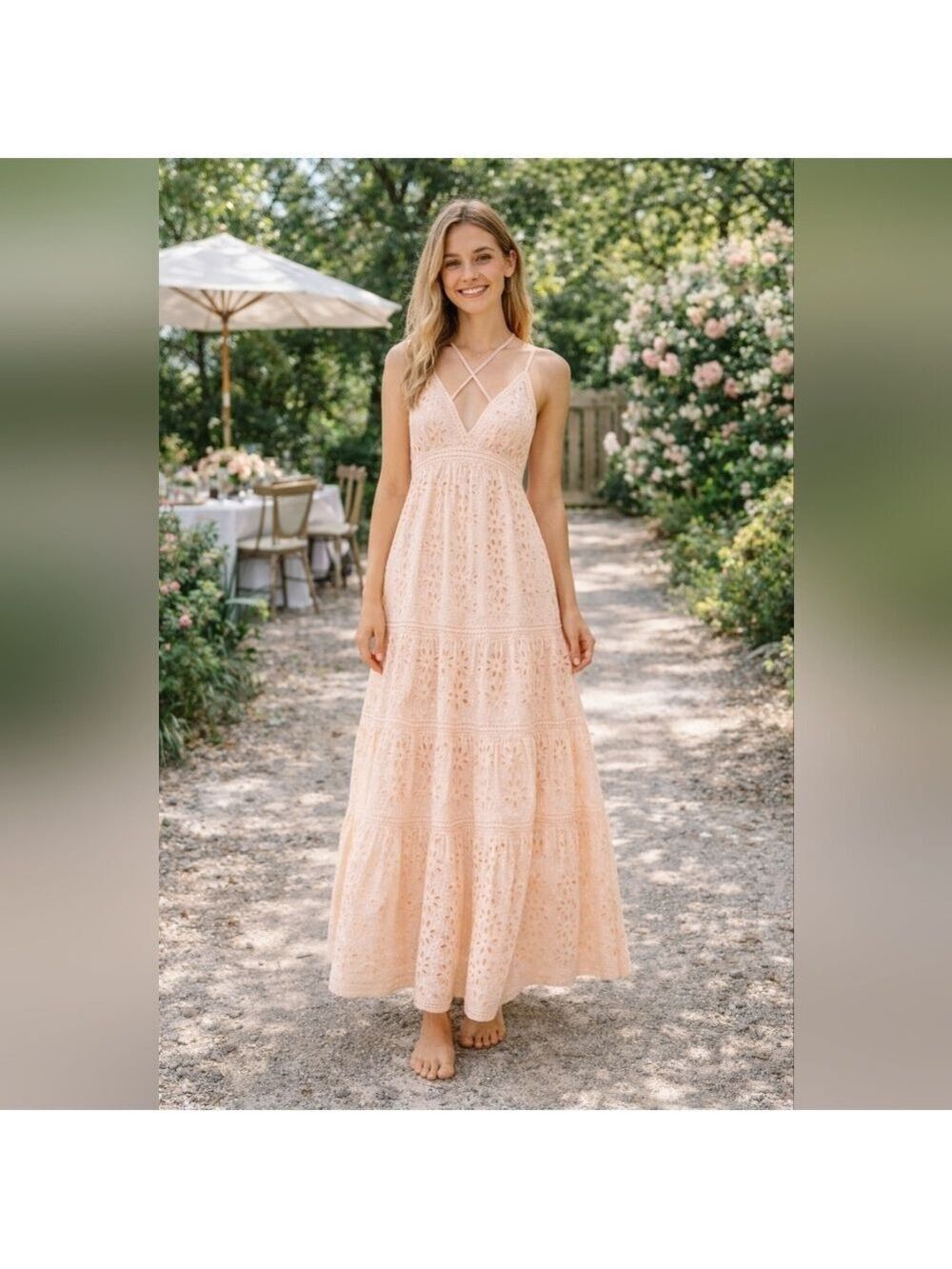 A Collective Story Peach Eyelet Maxi Dress XS | 100% Cotton | New With Tags